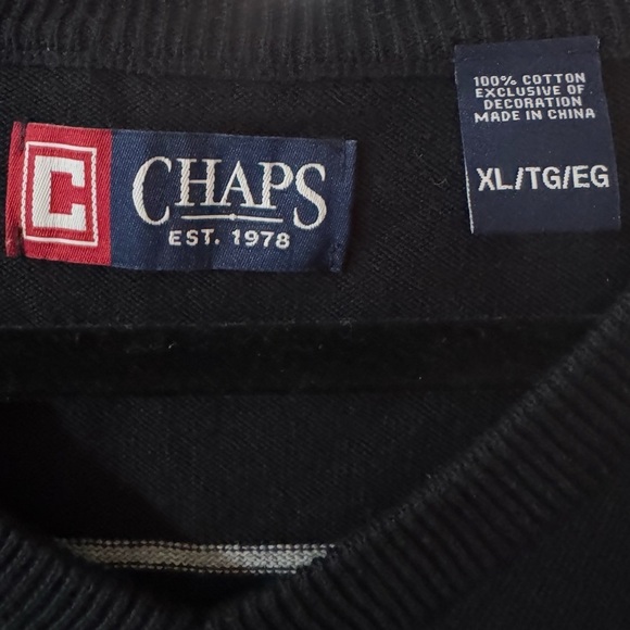 Chaps Black and White Striped V Neck Sweater - Picture 4 of 4